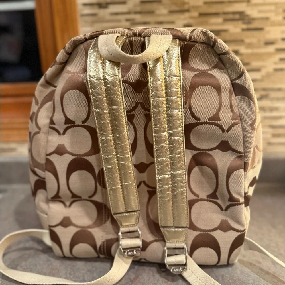 Coach Bag Vintage Y2K Signature Logo Brown and Tan Monogram Backpack - Picture 7 of 11